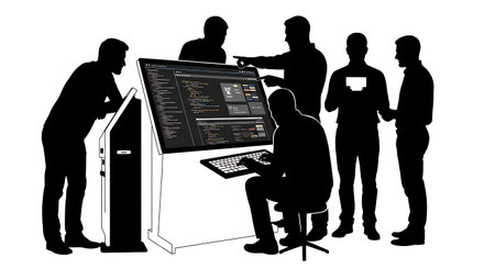 Black Solid Developers Large Touch Screen Set of Six on White Background isolated on plain white background.のイラスト素材