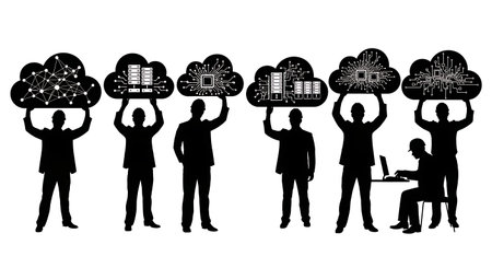 Black Solid Cloud Architect Prop Silhouettes Set of Six on White Background isolated on plain white...