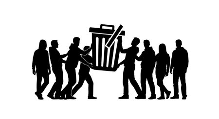 Black Solid Developer Trash Icon Silhouettes Set of Six on White Background isolated on plain white background.のイラスト素材