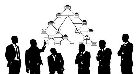 Black Solid Analyst Decision Tree Silhouettes Set of Six on White Background isolated on plain white background.のイラスト素材