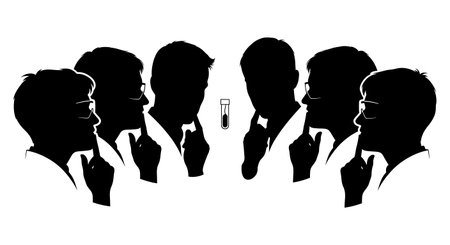 Black Solid Scientist Chin Scratch Silhouettes Set of Six on White Background isolated on plain white background.のイラスト素材