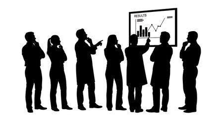 Black Solid Researcher Wall Chart Silhouettes Set of Six on White Background isolated on plain white background.のイラスト素材