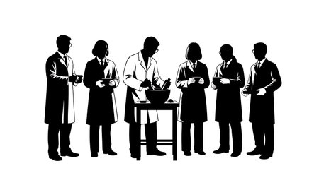 Black Solid Scientist Mortar Pestle Silhouettes Set of Six on White Background isolated on plain white background.のイラスト素材