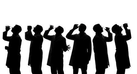 Black Solid Scientist Smell Danger Silhouettes Set of Six on White Background isolated on plain...