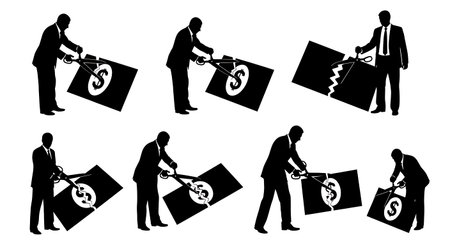 Black Solid Accountant Cutting Costs Silhouettes Set of Six isolated on plain white background.のイラスト素材