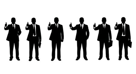 Black Solid Accountant Thumbs Up Silhouettes Set of Six isolated on plain white background.のイラスト素材