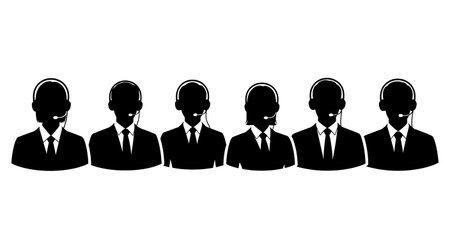 Black Solid Accountant Headset Support Silhouettes Set of Six isolated on plain white background.のイラスト素材