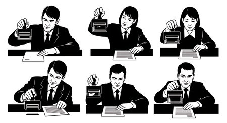 Black Solid Accountant Rubber Stamp Silhouettes Set of Six isolated on plain white background.のイラスト素材