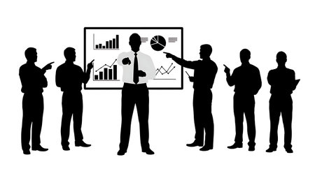 Black Solid Accountant Presentation Whiteboard Silhouettes Set of Six isolated on plain white background.のイラスト素材