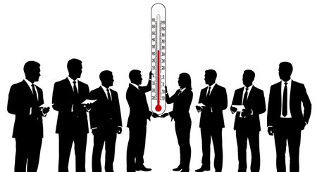 Black Solid Analyst Checking Thermometer Silhouettes Set of Six on White Background isolated on...