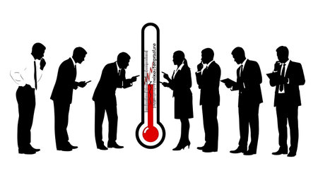 Black Solid Analyst Checking Thermometer Silhouettes Set of Six on White Background isolated on...