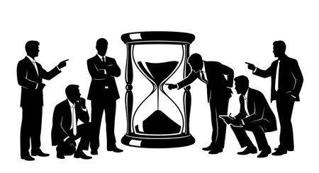 Black Solid Analyst Hourglass Time Silhouettes Set of Six on White Background isolated on plain...