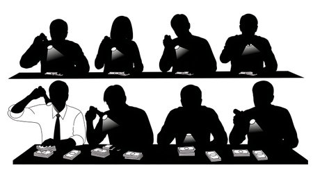 Black Solid Auditor UV Light Silhouettes Set of Six on White Background isolated on plain white background.のイラスト素材