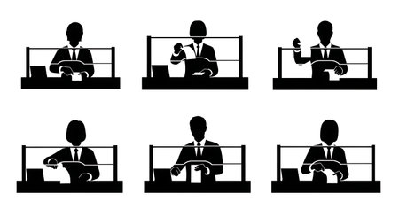 Black Solid Bank Teller Sliding Slip Silhouettes Set of Six isolated on plain white background.のイラスト素材