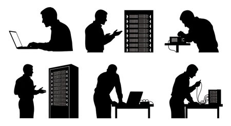 Black Solid Cloud HSM Config Silhouettes Set of Six on White Background isolated on plain white background.のイラスト素材