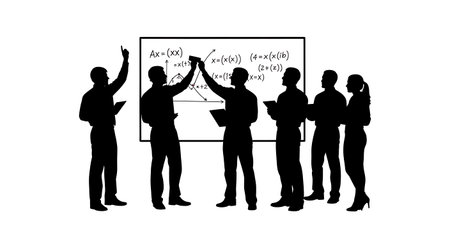 Black Solid Data Scientist Erasing Whiteboard Silhouettes Set of Six isolated on plain white background.のイラスト素材