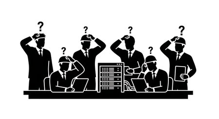 Black Solid Network Engineer Confusion Scratch Silhouettes Set of Six isolated on plain white background.のイラスト素材