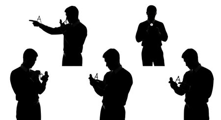 Black Solid Analysts Holding Compasses Set of Six isolated on plain white background.のイラスト素材