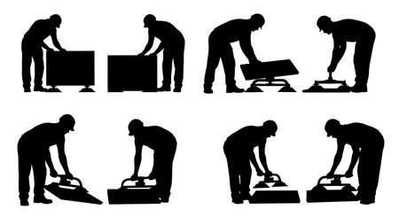 Black Solid Network Engineer Raised Floor Silhouettes Set of Six isolated on plain white background.のイラスト素材