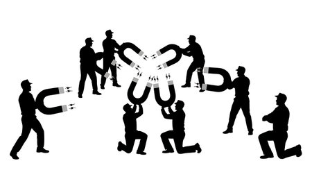 Black Solid Security Officer Large Magnet Silhouettes Set of Six isolated on plain white background.のイラスト素材