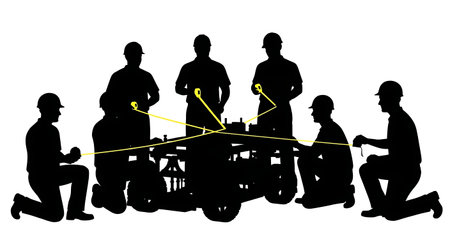 Black Solid Robotics Engineer Tape Measure Silhouettes Set of Six isolated on plain white...