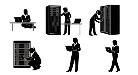 Black Solid System Administrator Tools Silhouettes Set of Six on White Background isolated on plain...