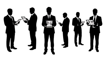 Black Solid Agent Tablet Chart Silhouettes Set of Six on White Background isolated on plain white background.のイラスト素材