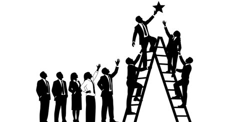 Black Solid HR Ladder Promotion Silhouettes Set of Six on White Background isolated on plain white...