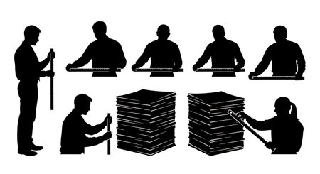 Black Solid HR Measuring Work Silhouettes Set of Six on White Background isolated on plain white background.のイラスト素材