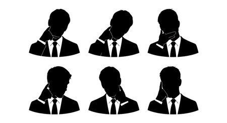 Black Solid HR Denial Rejection Silhouettes Set of Six on White Background isolated on plain white background.のイラスト素材