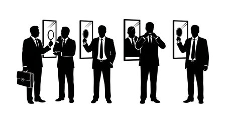 Black Solid Manager Mirror Check Silhouettes Set of Six on White Background isolated on plain white background.のイラスト素材