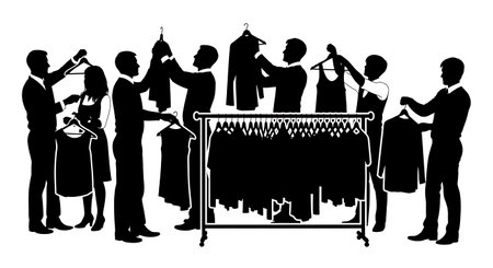 Black Solid Manager Organizing Hangers Silhouettes Set of Six on White Background isolated on plain white background.のイラスト素材