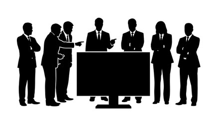 Black Solid Manager Surveillance Silhouettes Set of Six on White Background isolated on plain white background.のイラスト素材