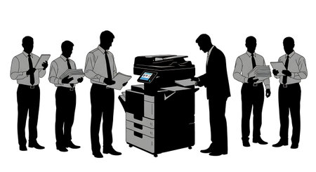 Black Solid Office Manager Scanning Silhouettes Set of Six on White Background isolated on plain...