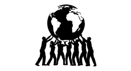 Black Solid Operator Holding Globe Silhouettes Set of Six on White Background isolated on plain...