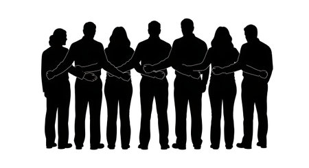 Black Solid HR Back to Back Silhouettes Set of Six on White Background isolated on plain white background.のイラスト素材