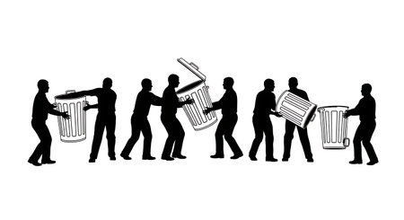 Black Solid Agent Trash Can Silhouettes Set of Six on White Background isolated on plain white background.のイラスト素材