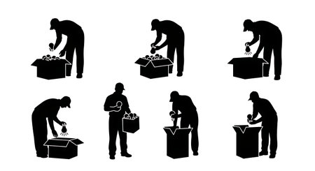 Black Solid Visual Merchandiser Light Bulb Check Silhouettes Set of Six on White Background isolated on plain white background.のイラスト素材