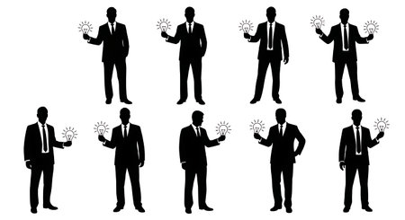 Black Solid Insurance Lightbulb Idea Silhouettes Set of Six on White Background isolated on plain white background.のイラスト素材