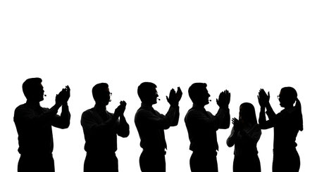 Black Solid Agents Clapping Hands Silhouettes Set of Six on White Background isolated on plain white...