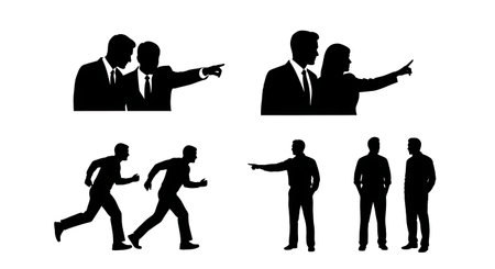 Black Solid Collaborating Agent Pairs Silhouettes Set of Six isolated on plain white background.のイラスト素材