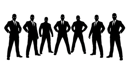 Black Solid Agents Power Pose Silhouettes Set of Six isolated on plain white background.のイラスト素材