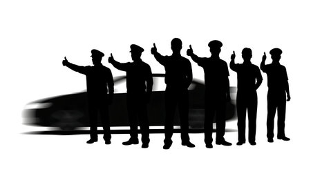 Black Solid Agents Thumbs Up Car Silhouettes Set of Six isolated on plain white background.のイラスト素材