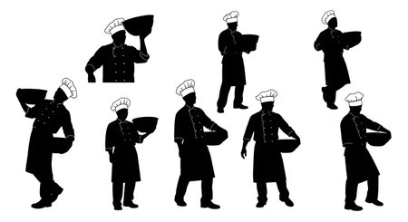 Black Solid Bakers Carrying Mixing Bowls Set of Six on White Background isolated on plain white background.のイラスト素材