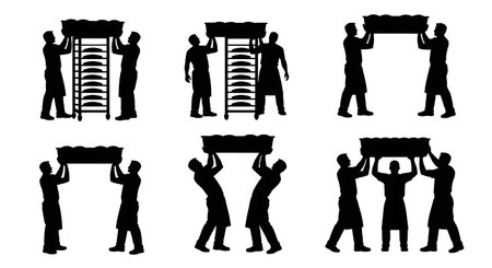 Black Solid Bakers Lifting Dough Troughs Set of Six on White Background isolated on plain white background.のイラスト素材