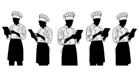 Black Solid Bakers Checking Tablets Set of Six on White Background isolated on plain white background.のイラスト素材