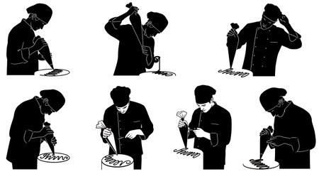 Black Solid Bakers Writing on Cakes Set of Six on White Background isolated on plain white background.のイラスト素材