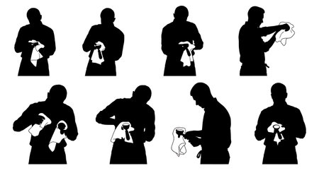 Black Solid Baristas Drying Portafilter Basket Silhouettes Set of Six on White Background isolated on plain white background.のイラスト素材