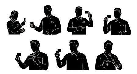 Black Solid Bartenders Checking ID Cards Set of Six on White Background isolated on plain white background.のイラスト素材
