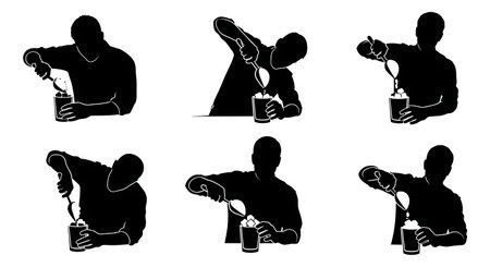 Black Solid Bartenders Scooping Ice Set of Six on White Background isolated on plain white background.のイラスト素材